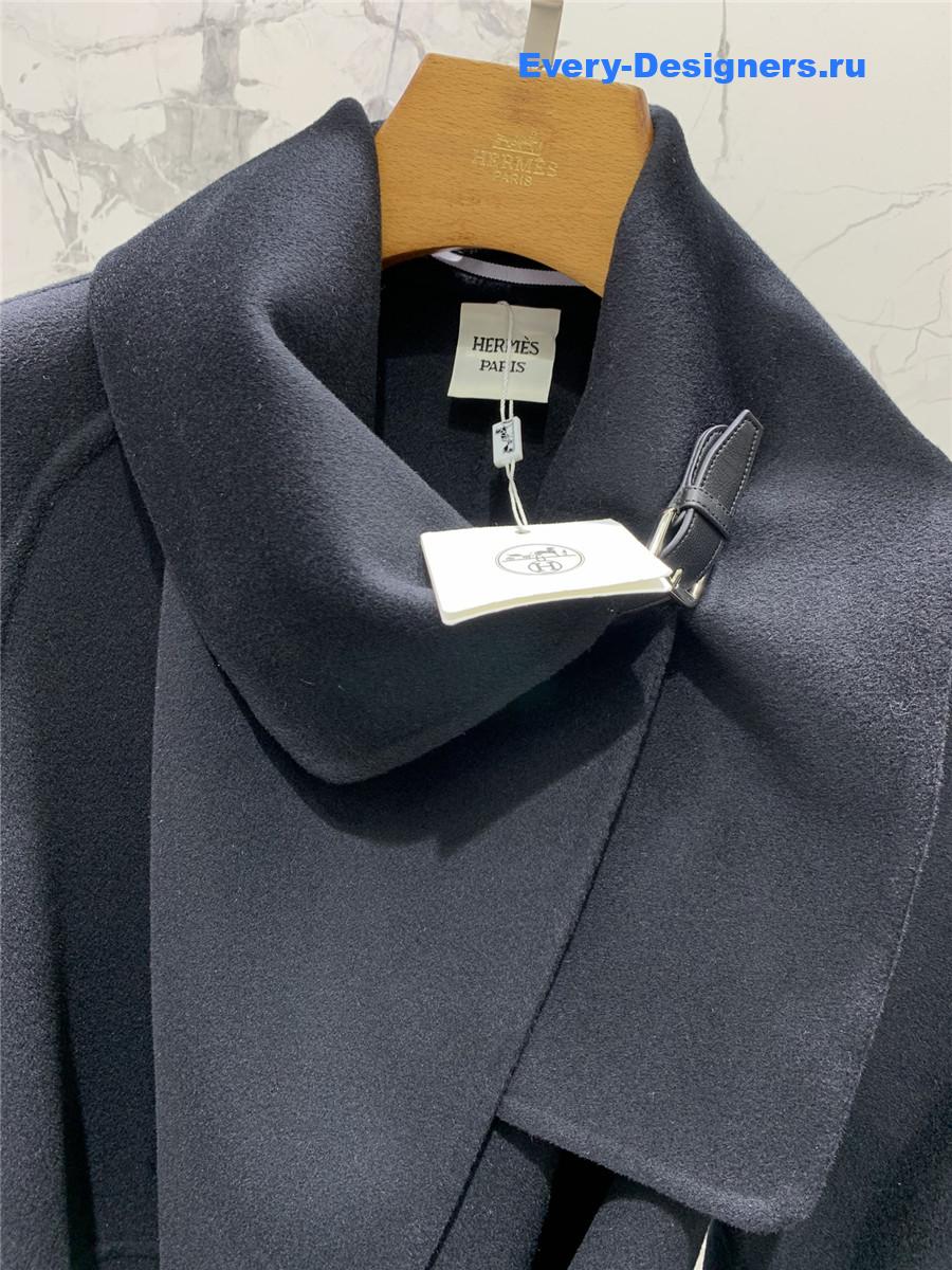 H**me5 stand collar cashmere black coat