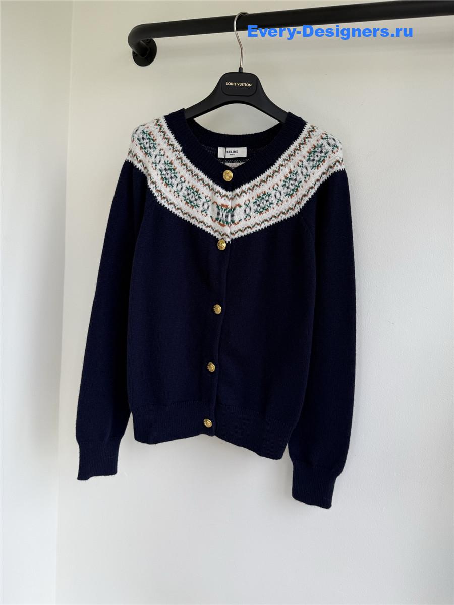 Ce1i*e logo jacquard-knit crewneck cardigan