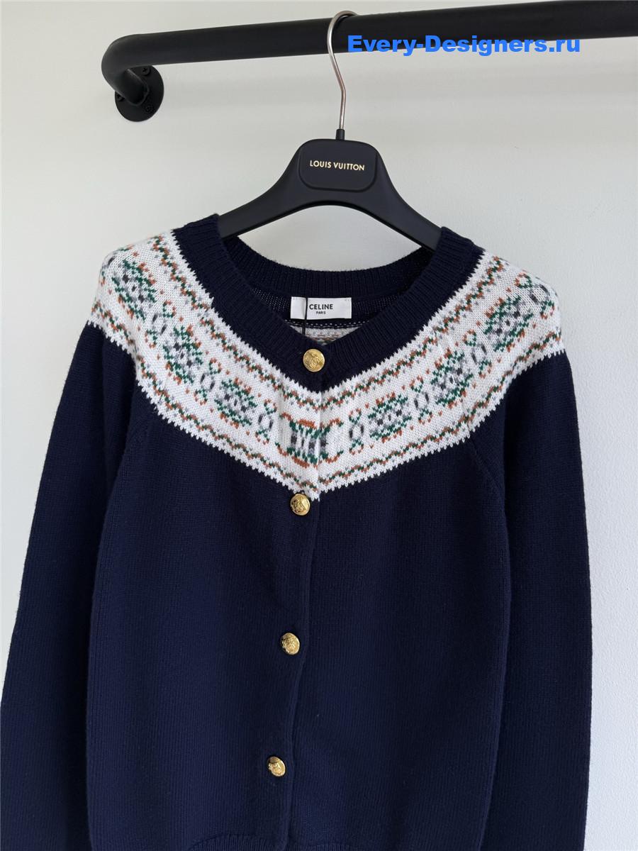 Ce1i*e logo jacquard-knit crewneck cardigan