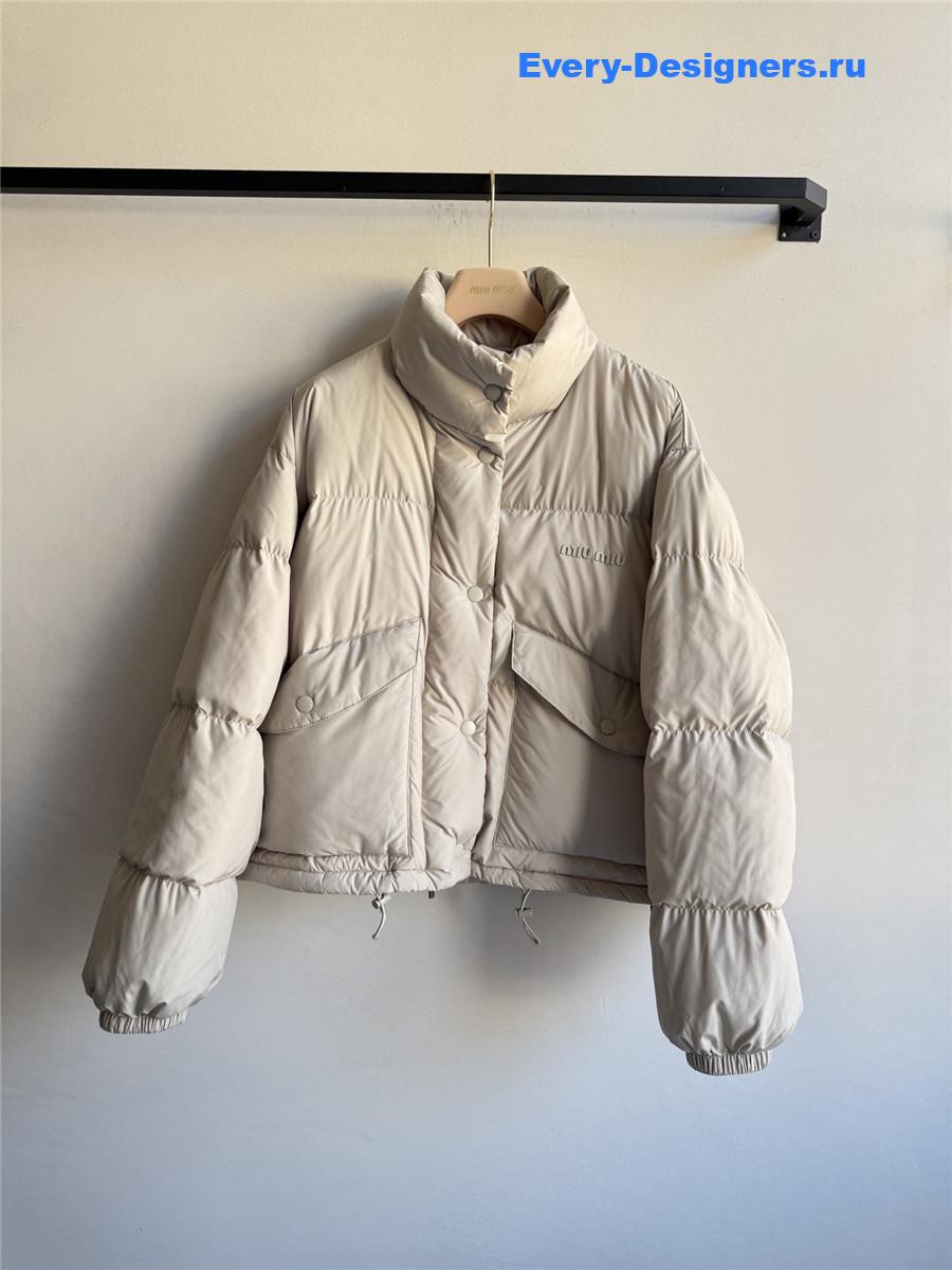 Miu Miu Sand Beige Technical Pongé Down Jacket