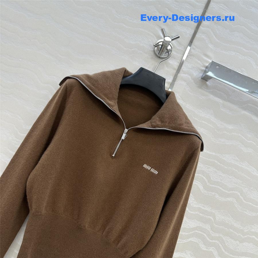 Miu Miu Dark Brown  Cashmere Half-zipper Sweater