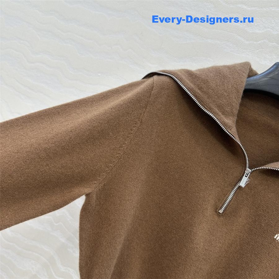 Miu Miu Dark Brown  Cashmere Half-zipper Sweater