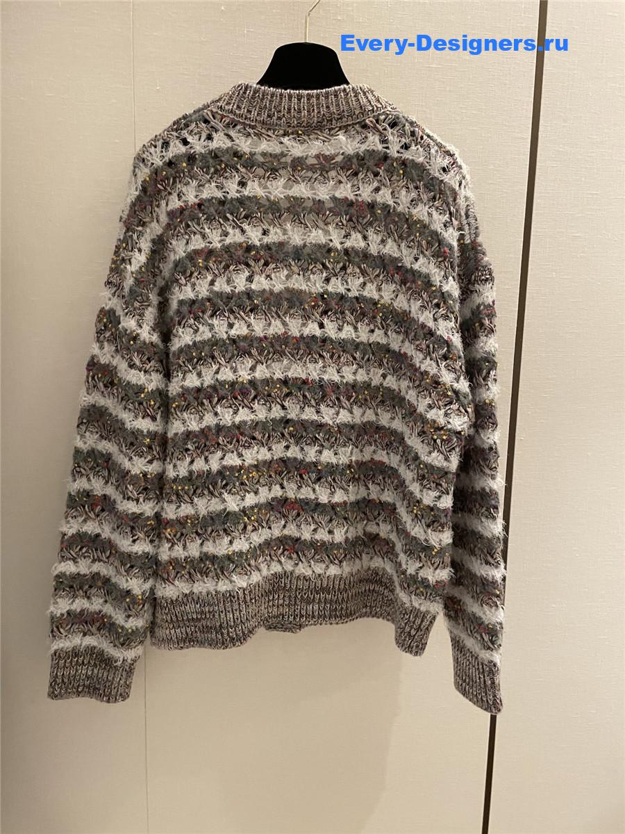 Ch**el v-neck colorful striped knitted cardigan