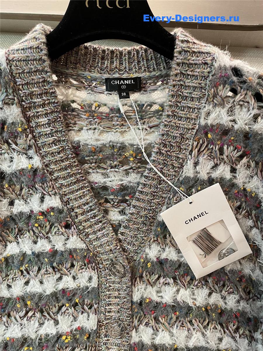 Ch**el v-neck colorful striped knitted cardigan