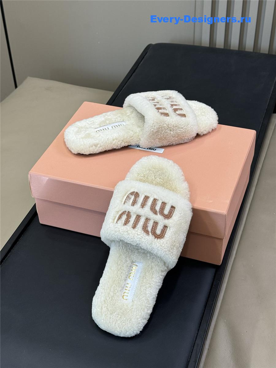 Miu Miu Beige Wool Slippers