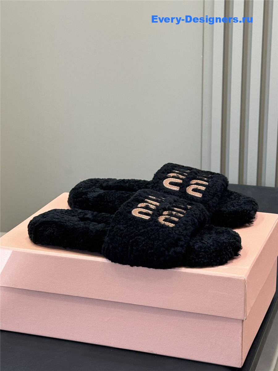 Miu Miu Black Wool Slippers
