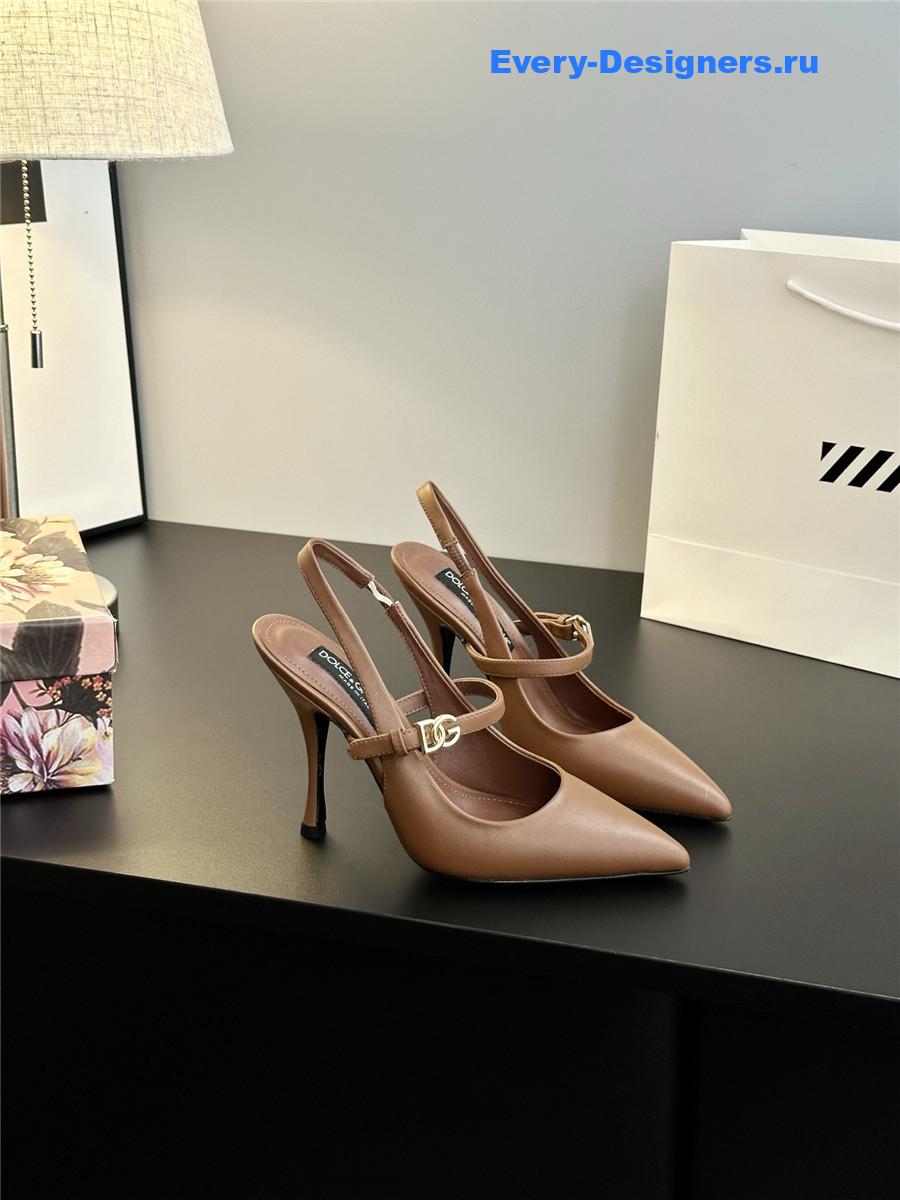 Dolce & Gabbana Embellished Beige Leather Slingback Pumps