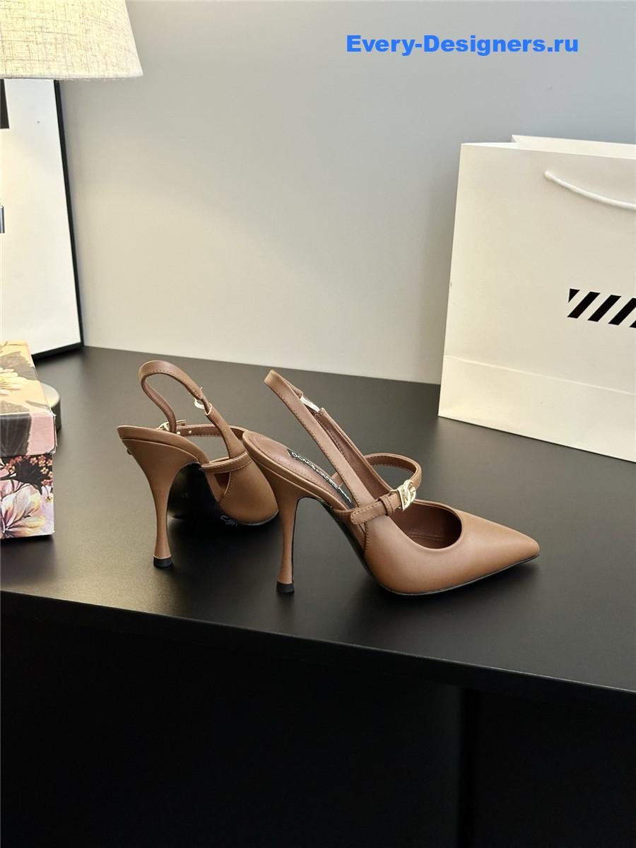 Dolce & Gabbana Embellished Beige Leather Slingback Pumps