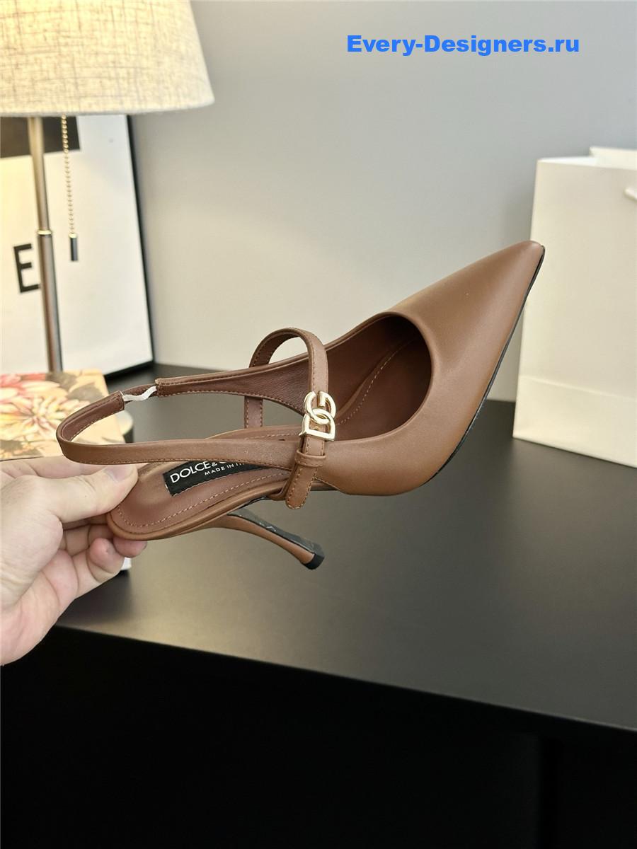 Dolce & Gabbana Embellished Beige Leather Slingback Pumps