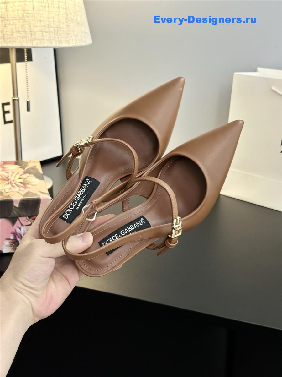 Dolce & Gabbana Embellished Beige Leather Slingback Pumps