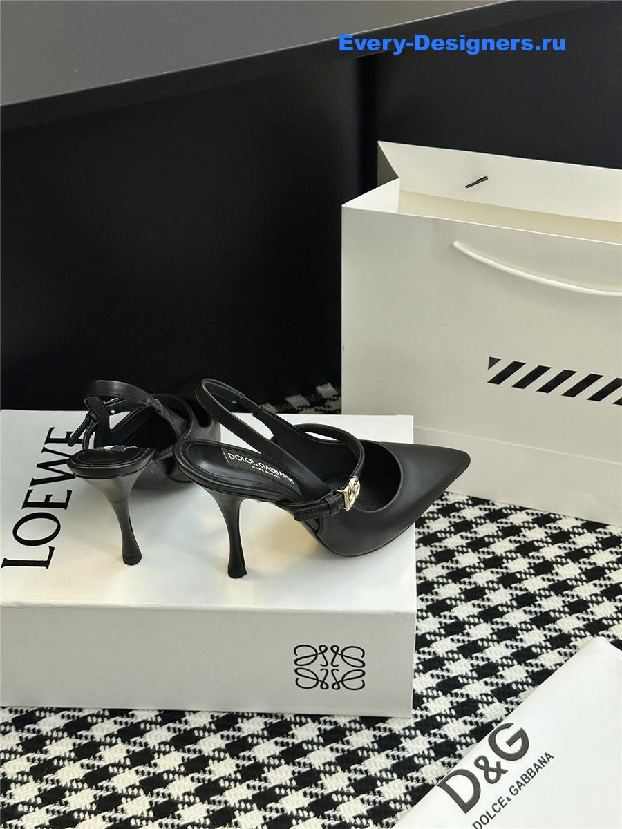 Dolce & Gabbana Embellished Black Leather Slingback Pumps