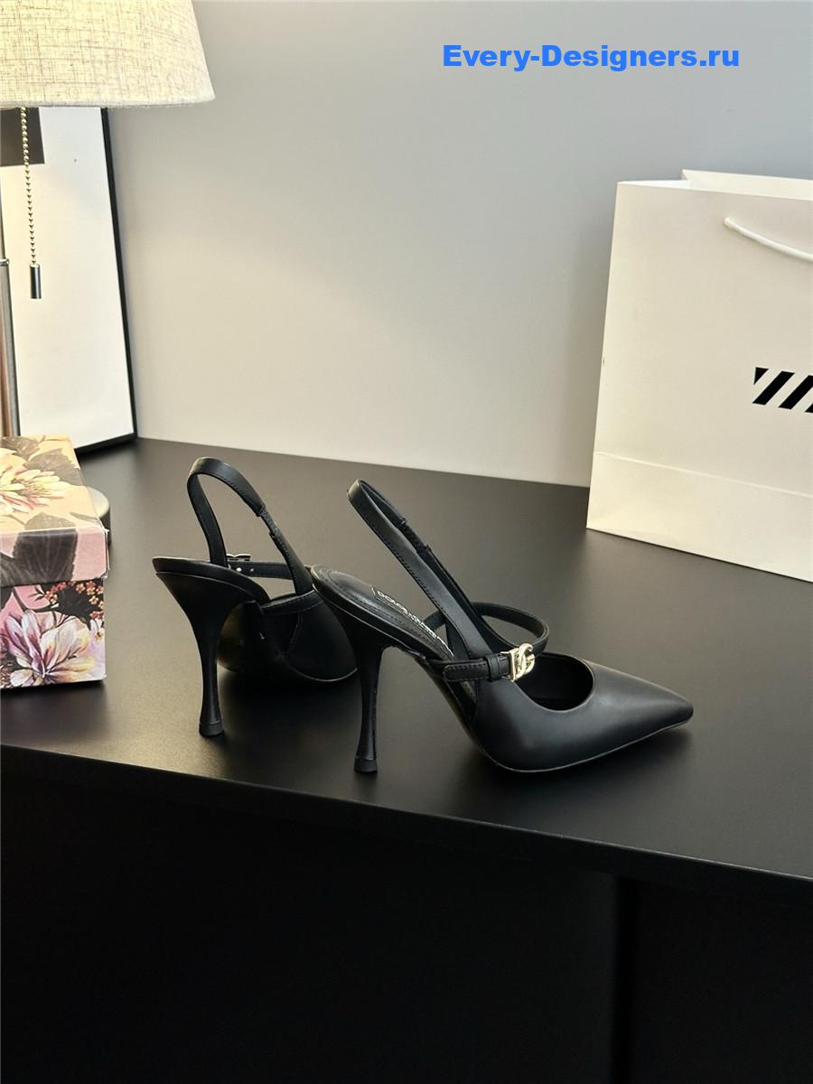 Dolce & Gabbana Embellished Black Leather Slingback Pumps