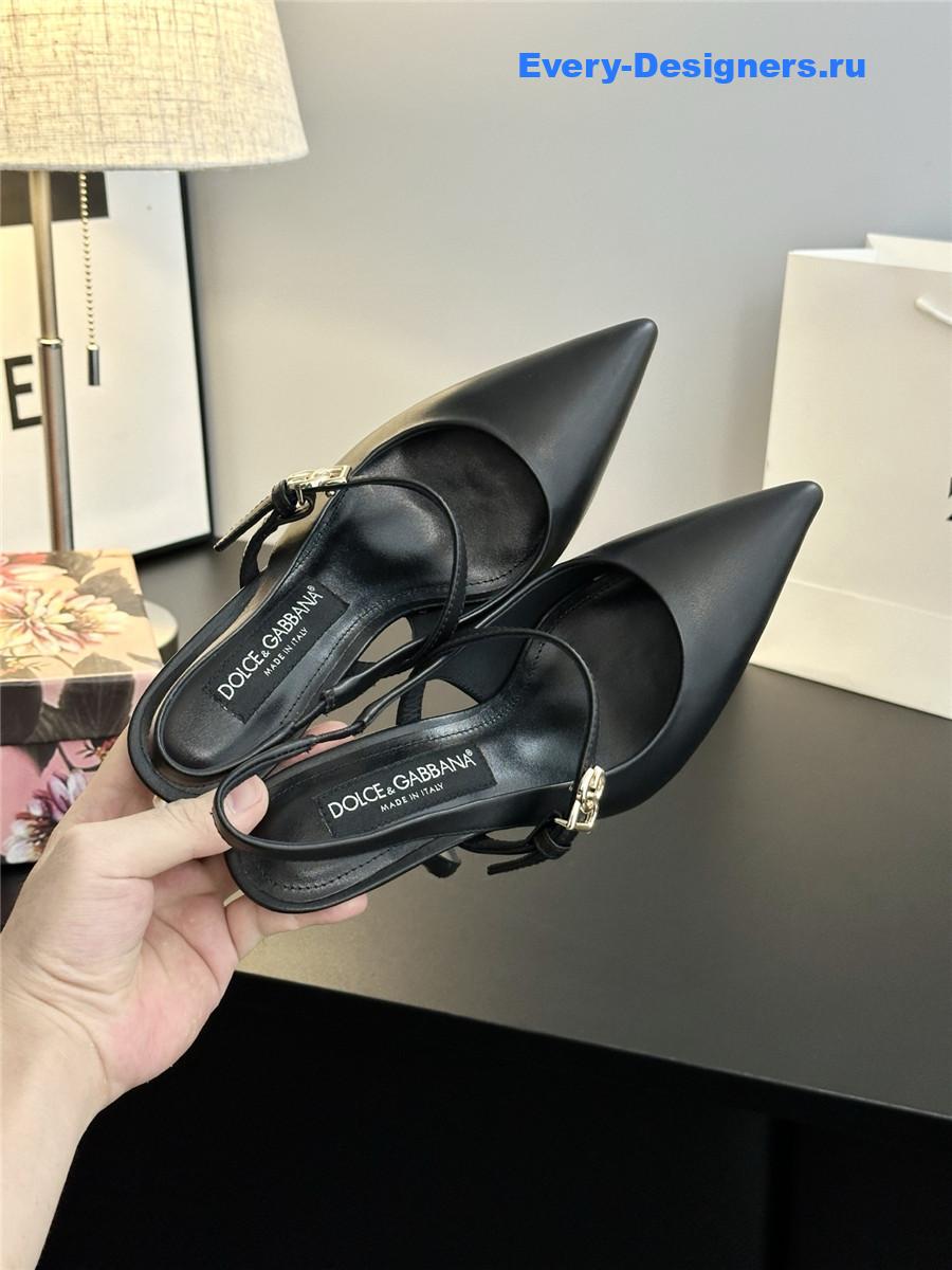 Dolce & Gabbana Embellished Black Leather Slingback Pumps
