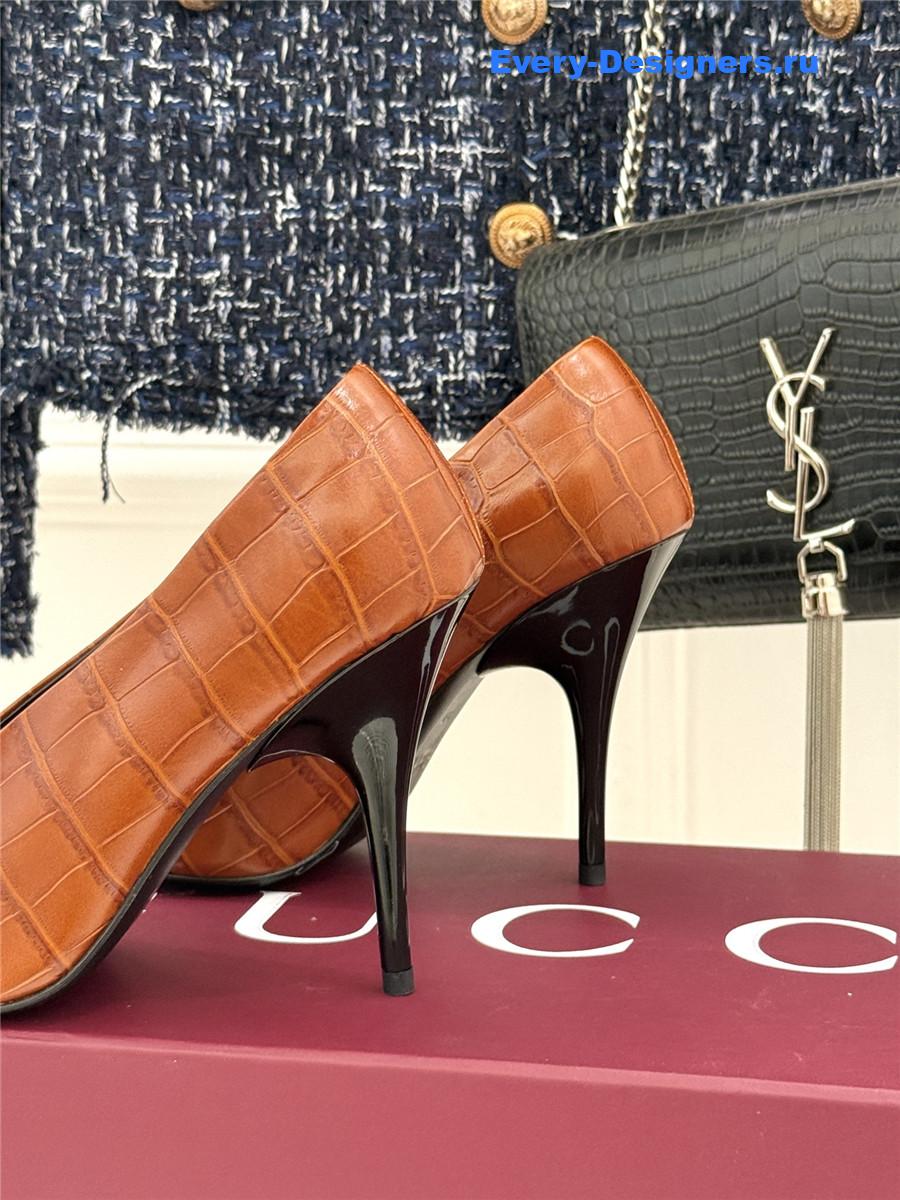 Gvc*1 orange croc-embossed leather mule pumps