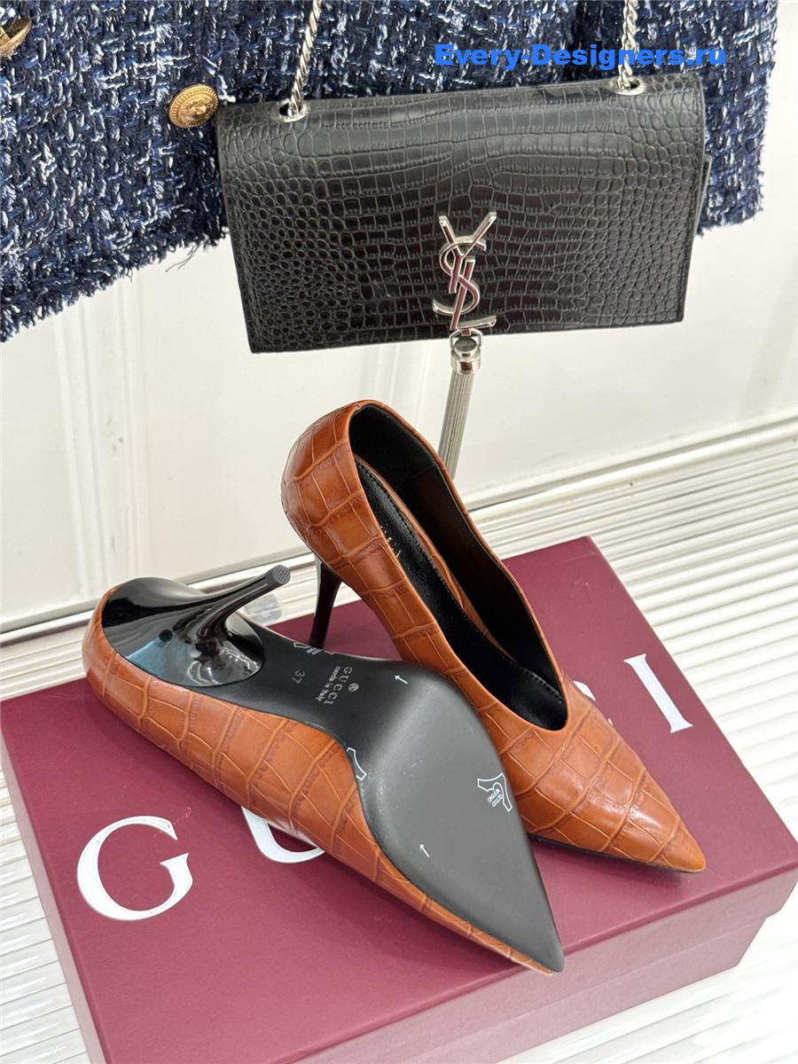 Gvc*1 orange croc-embossed leather mule pumps