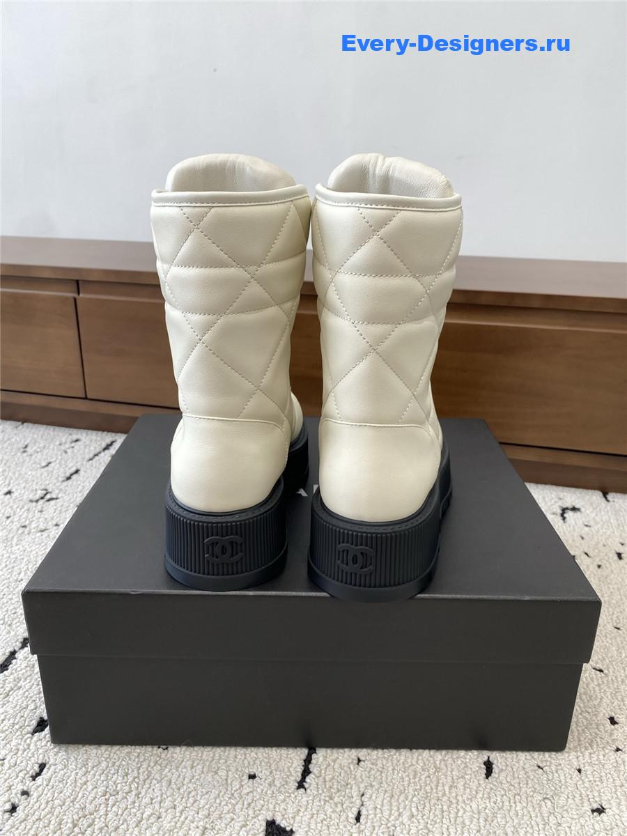 Ch**el white platform cowhide ankle boots