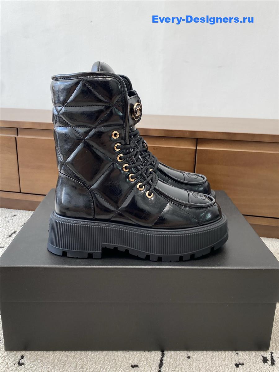 Ch**el black platform cowhide ankle boots