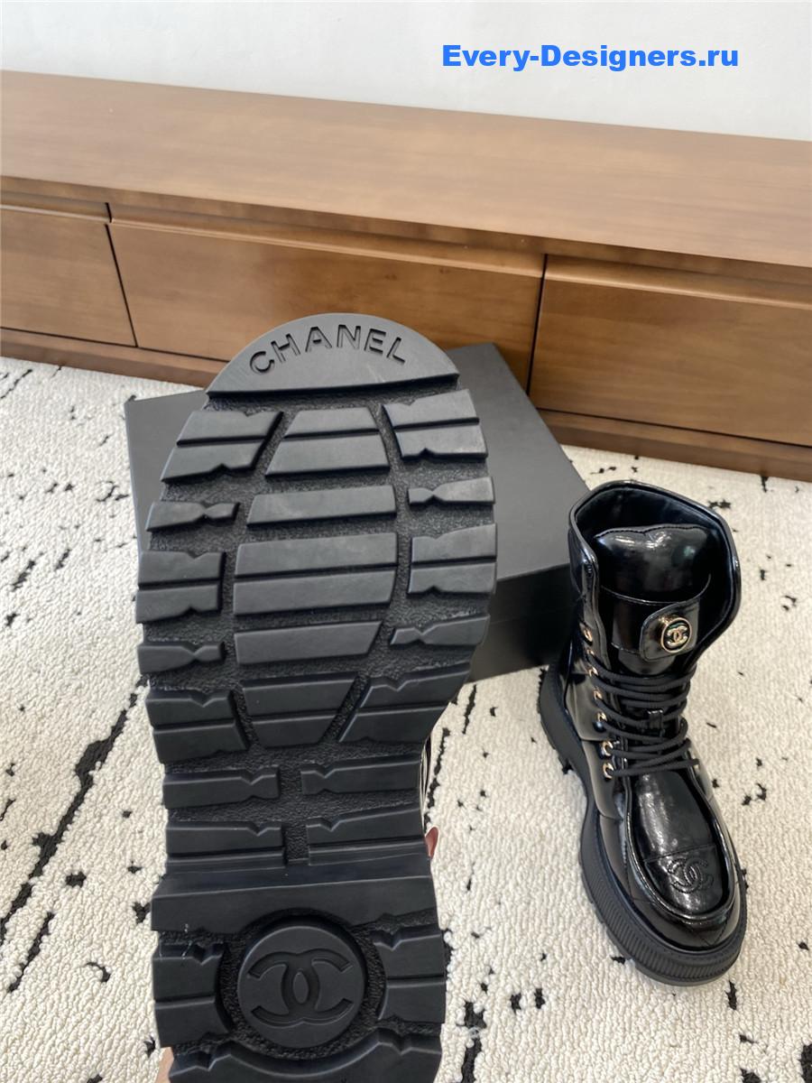 Ch**el black platform cowhide ankle boots