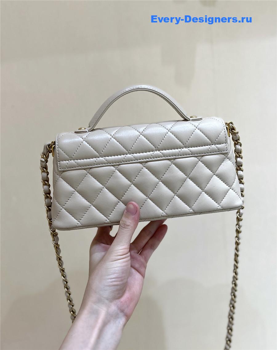 Ch**el beige lambskin top handle flap bag