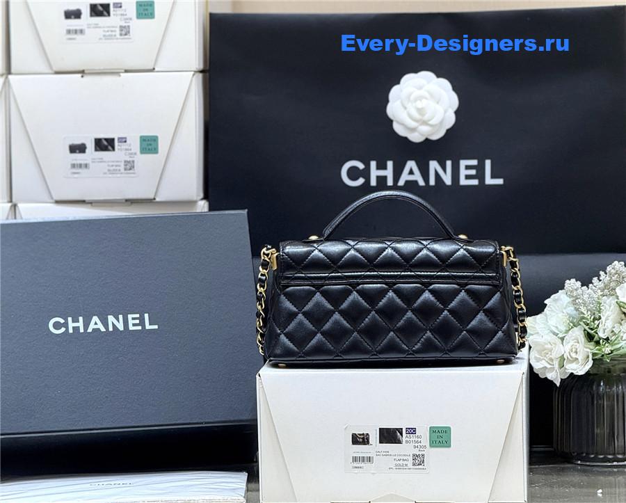 Ch**el black lambskin top handle flap bag