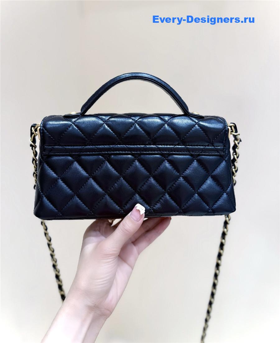 Ch**el black lambskin top handle flap bag