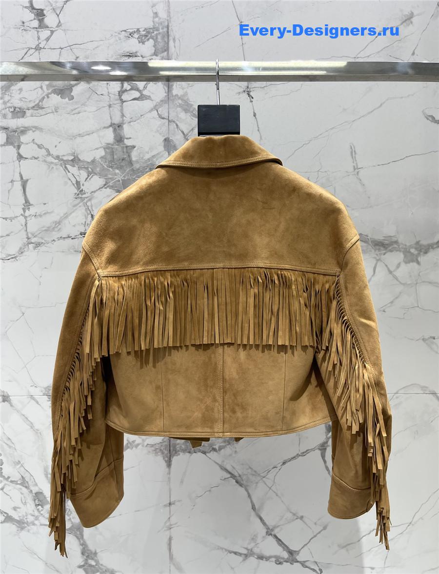 Sa1nt Lau*nt brown fringed sheepskin suede jacket