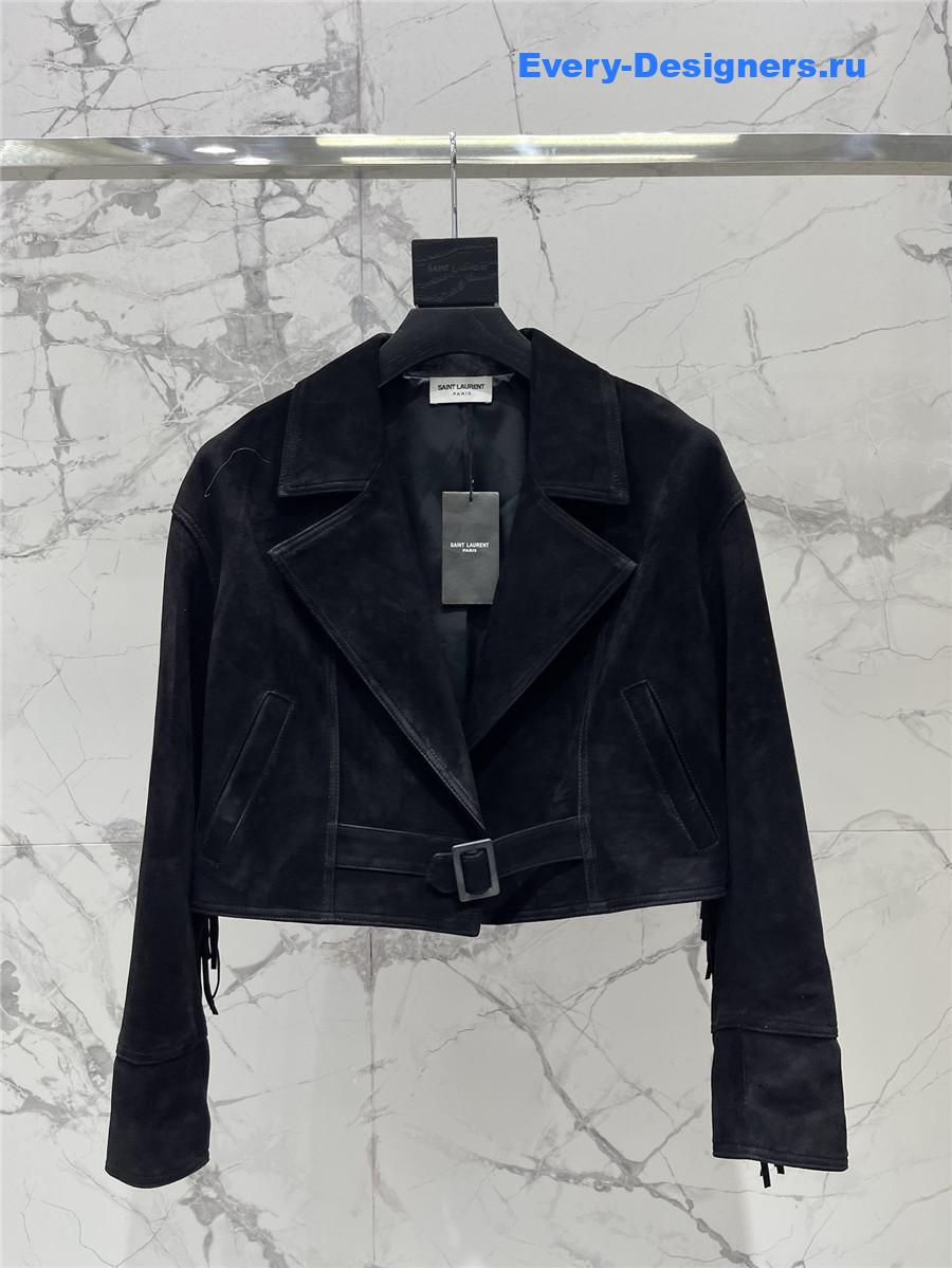 Sa1nt Lau*nt black fringed sheepskin suede jacket