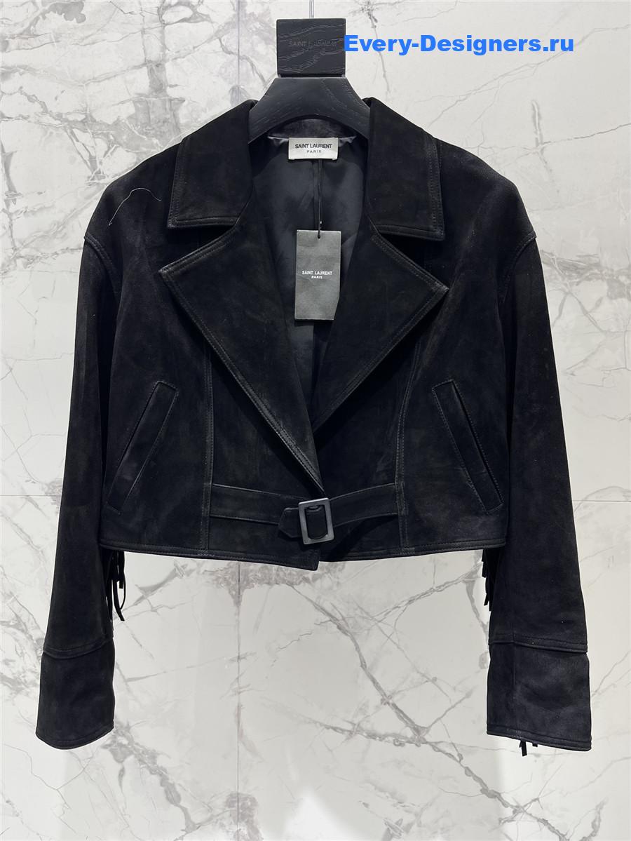 Sa1nt Lau*nt black fringed sheepskin suede jacket