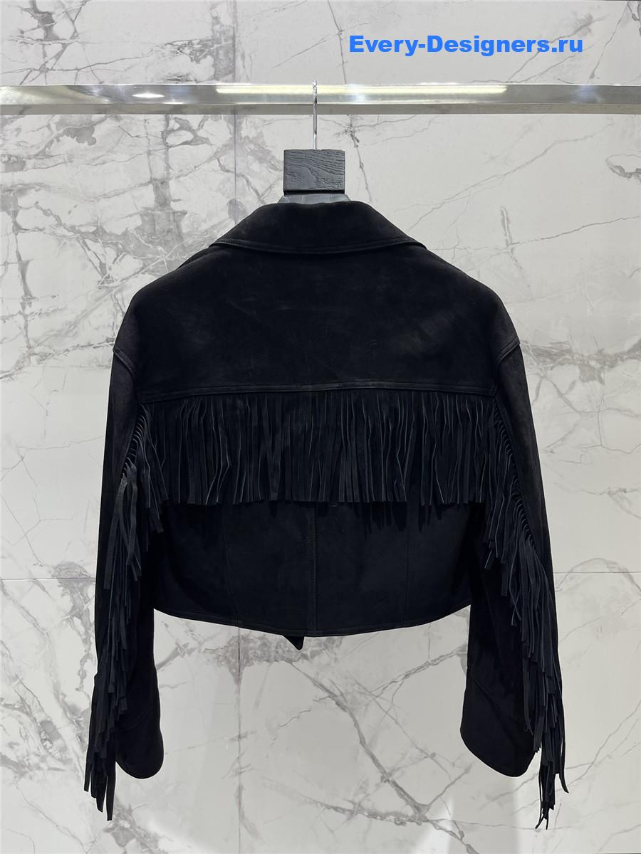 Sa1nt Lau*nt black fringed sheepskin suede jacket