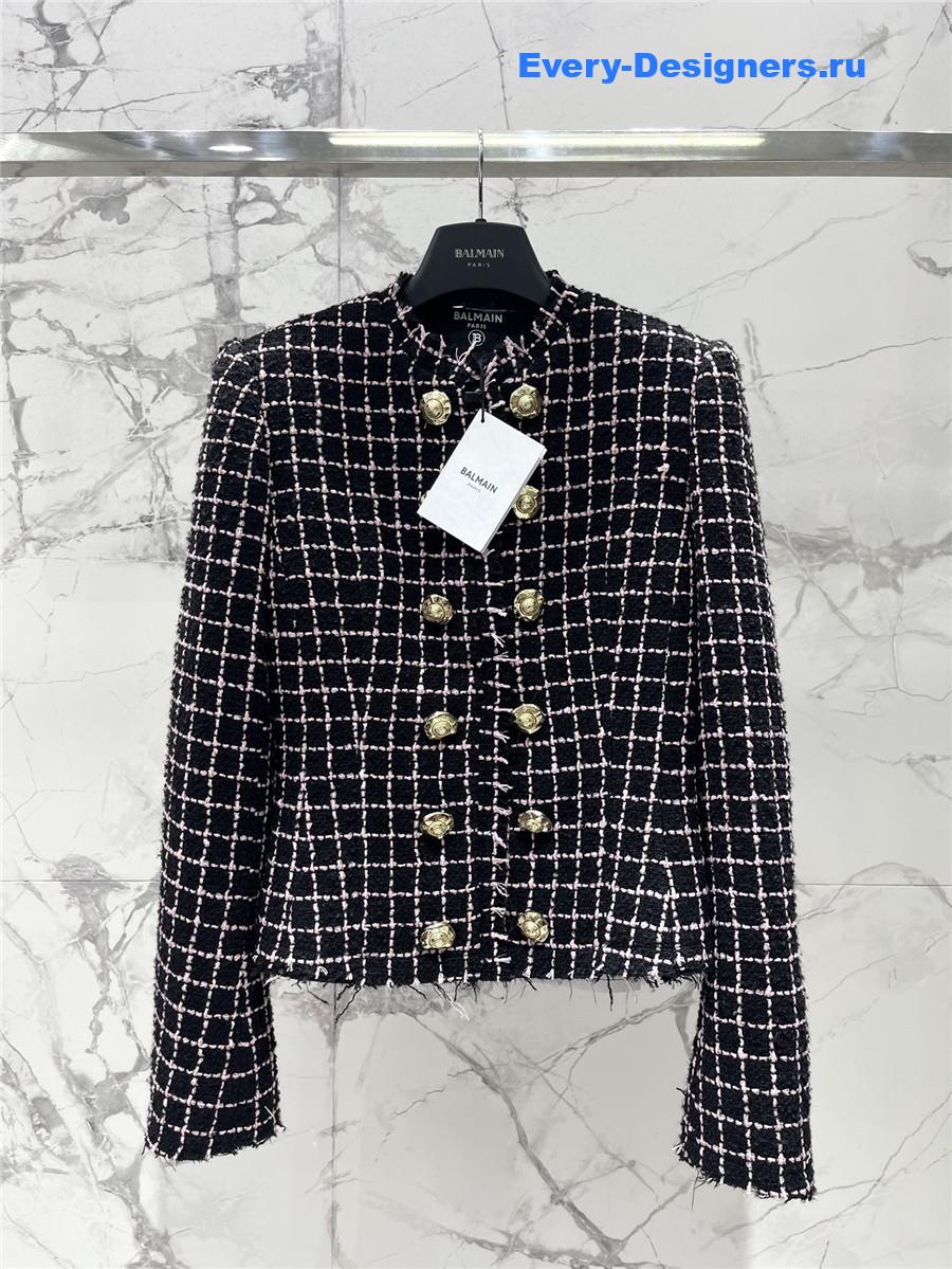 Balmain Woven Black and Pink Tweed Jacket