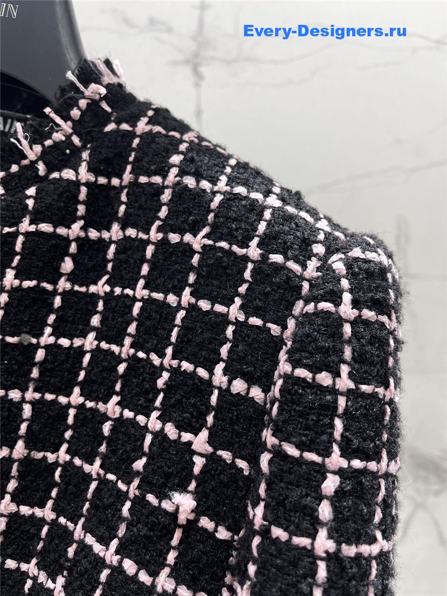 Balmain Woven Black and Pink Tweed Jacket