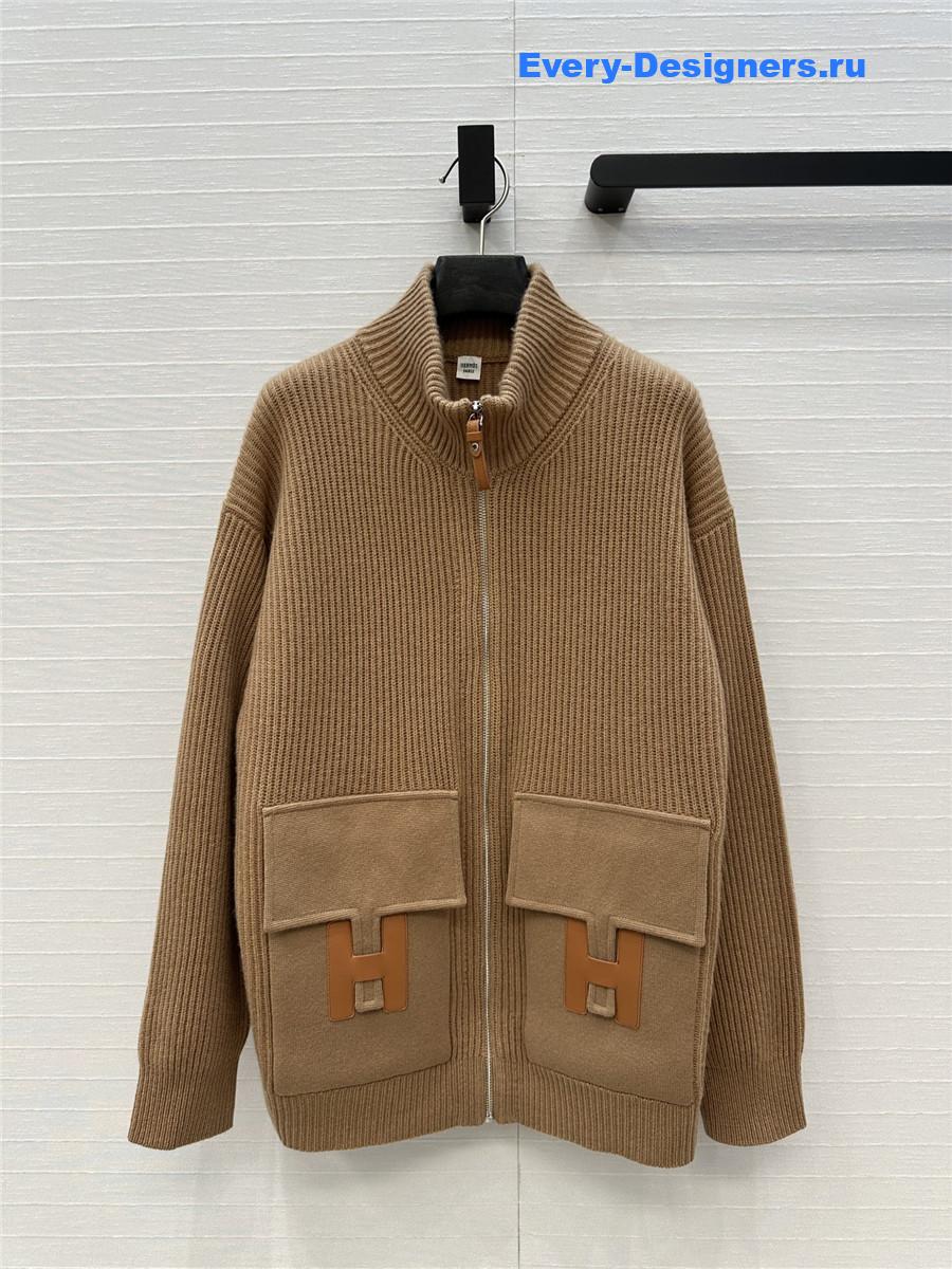 H**me5 cardigan zip winter brown sweater