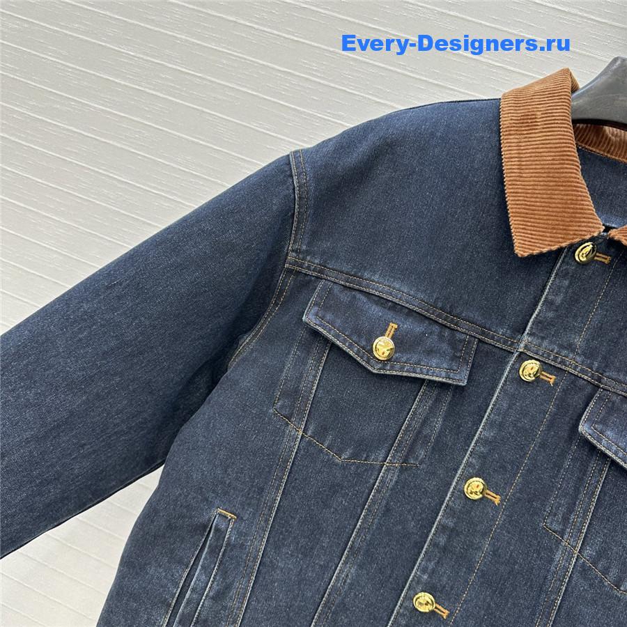 Miu Miu Navy Flocked Denim And Velvet Blouson Jacket