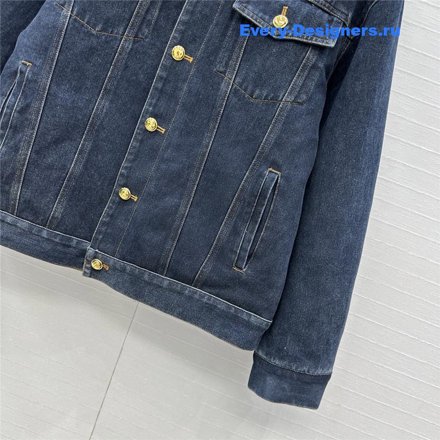 Miu Miu Navy Flocked Denim And Velvet Blouson Jacket