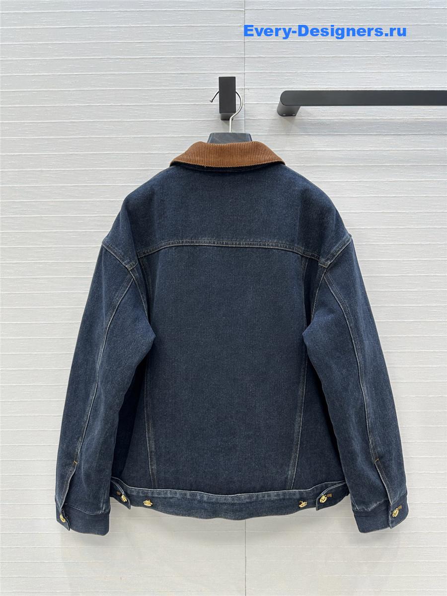 Miu Miu Navy Flocked Denim And Velvet Blouson Jacket