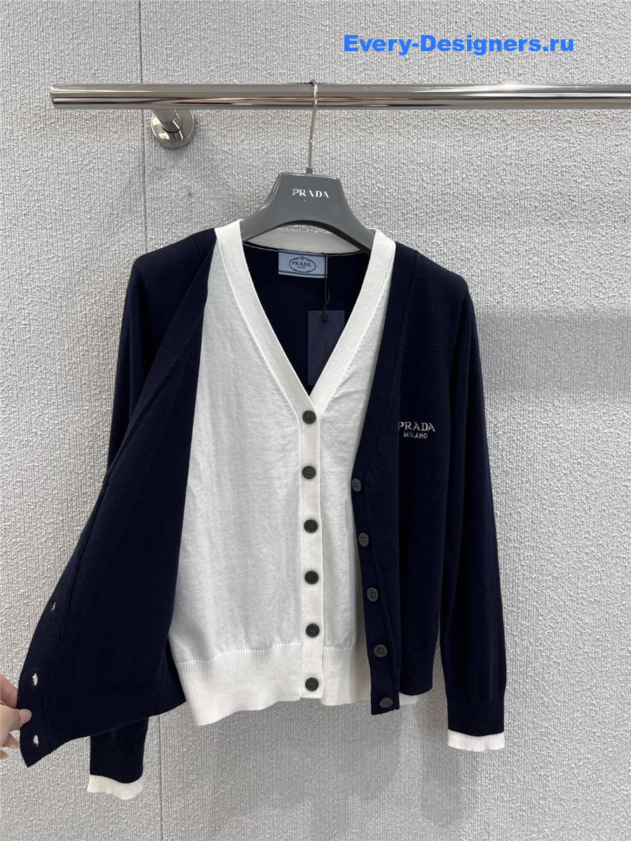 Pra*a blue/white v-neck cotton cardigan