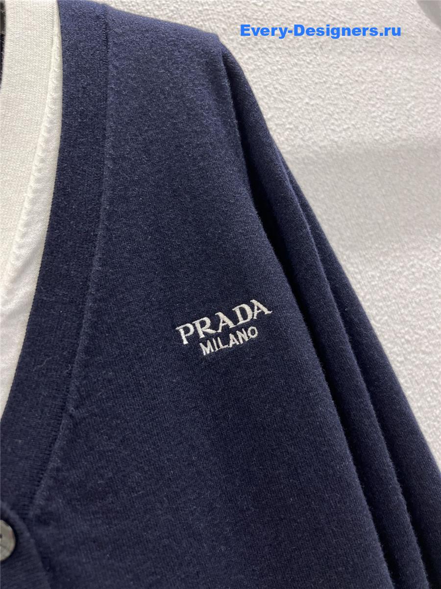Pra*a blue/white v-neck cotton cardigan