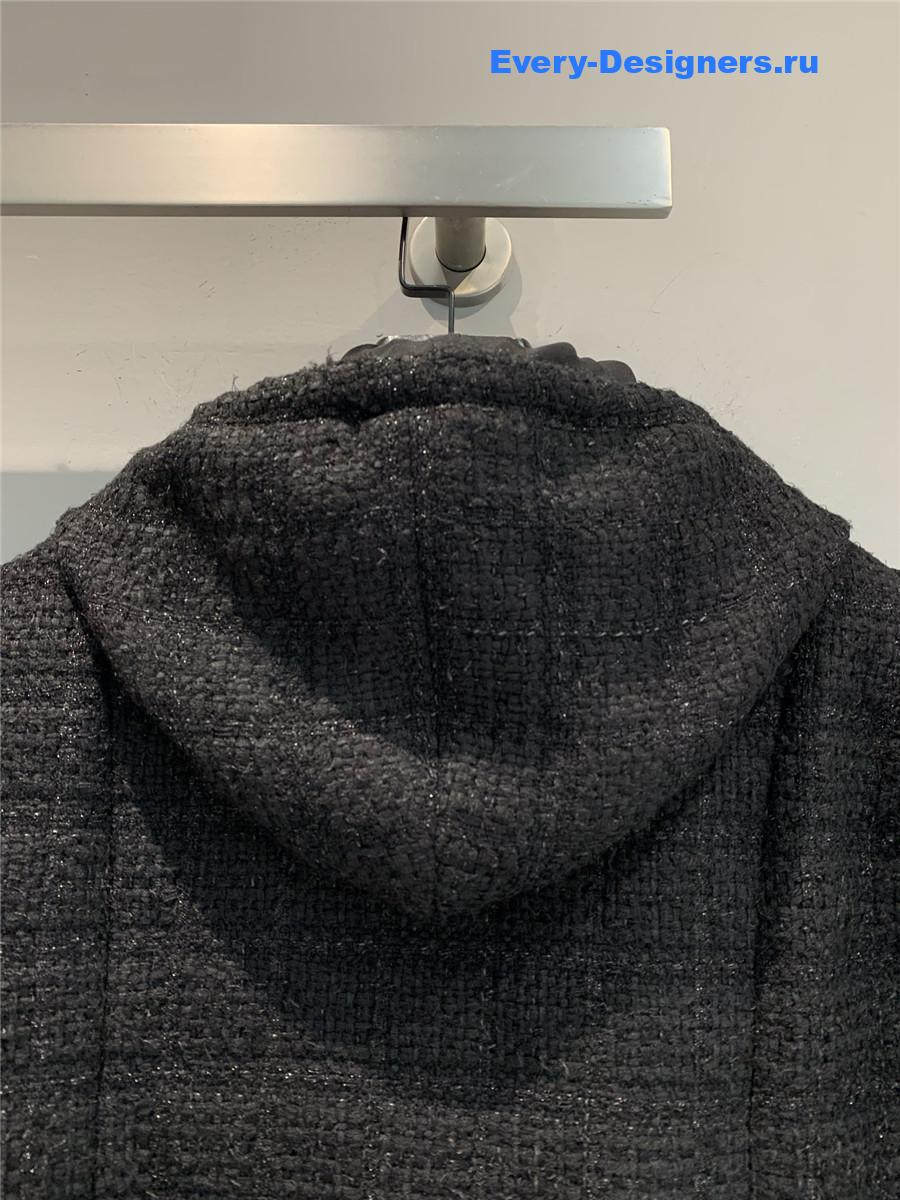 Ch**el black tweed hooded jacket