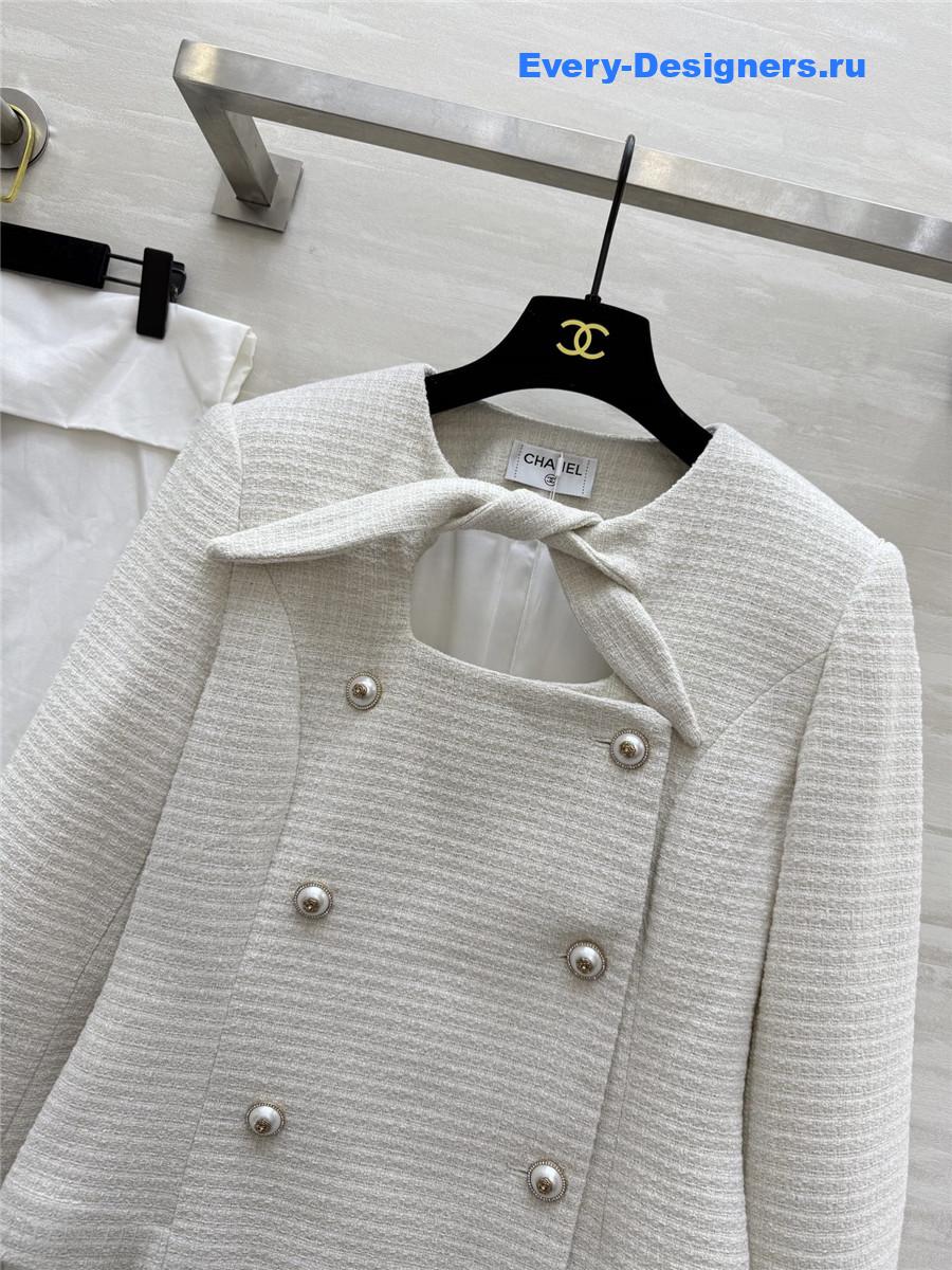 Ch**el lace-up wool-woven soft tweed coat