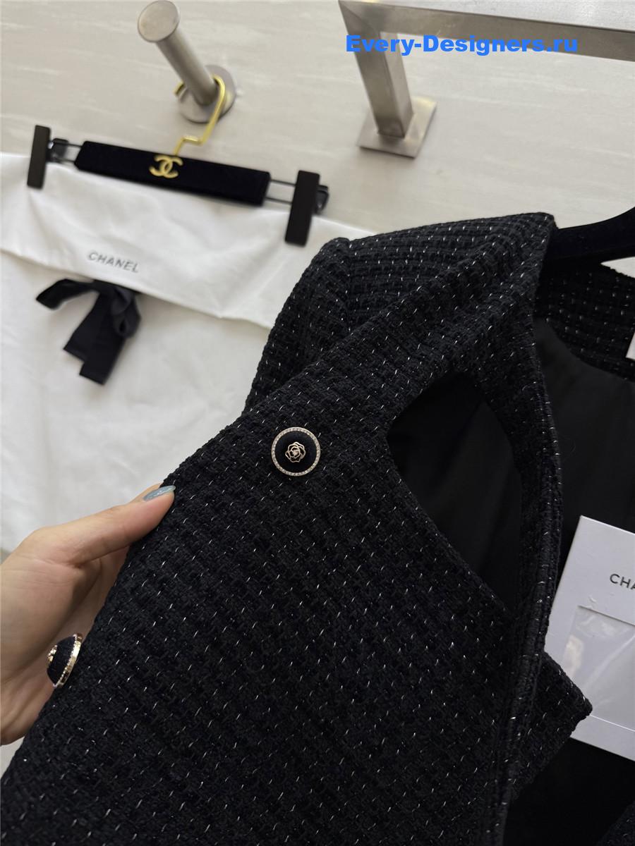 Ch**el black lace-up wool-woven soft tweed coat