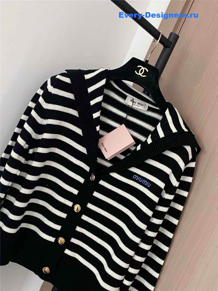 Miu Miu Black And White Striped Cardigan