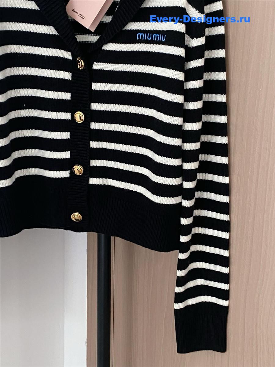 Miu Miu Black And White Striped Cardigan