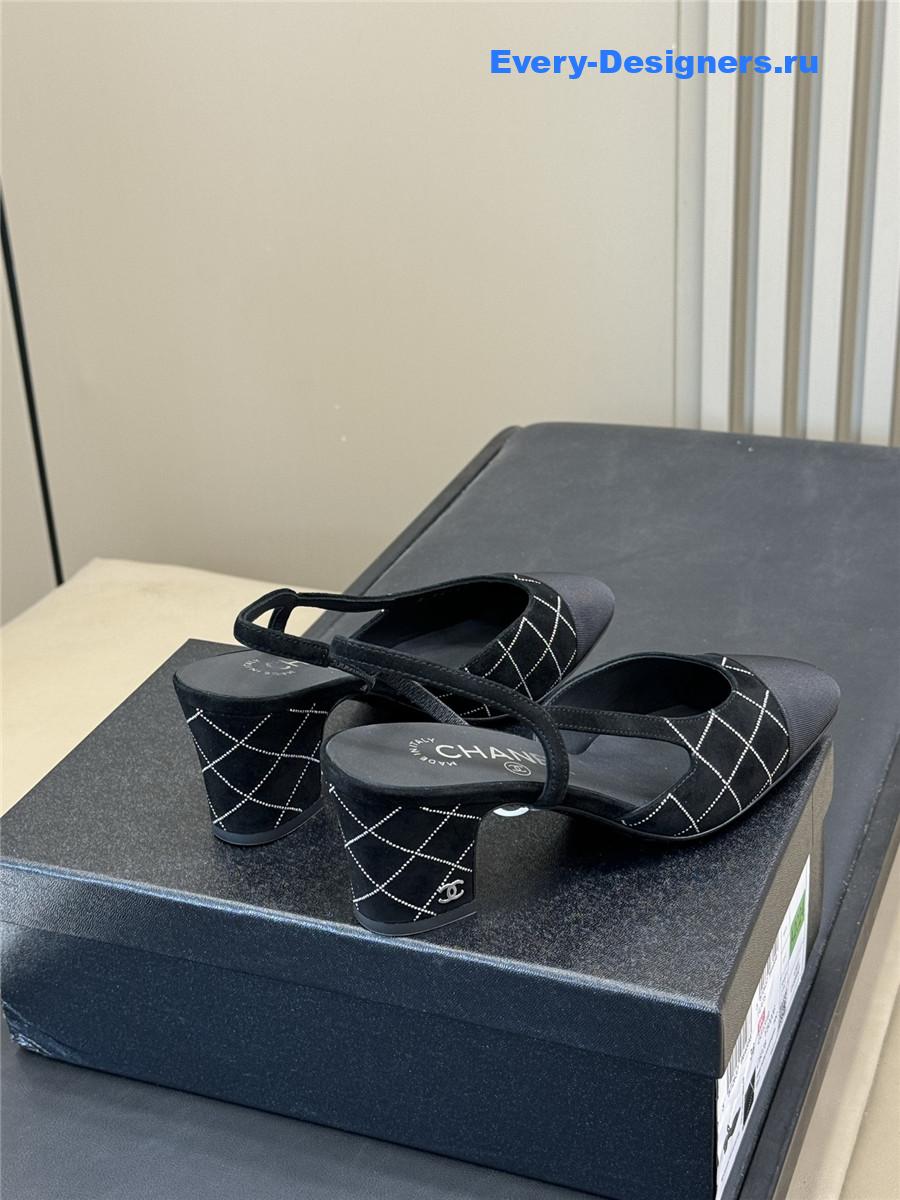 Ch**el black suede cap toe cc slingback pumps