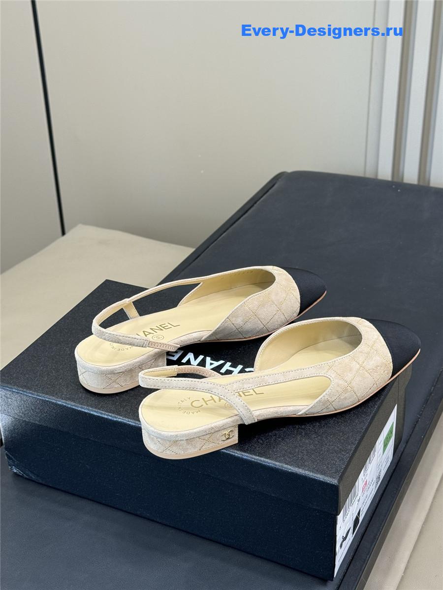 Ch**el suede cap toe cc slingback flats