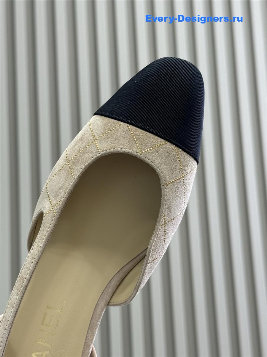 Ch**el suede cap toe cc slingback flats