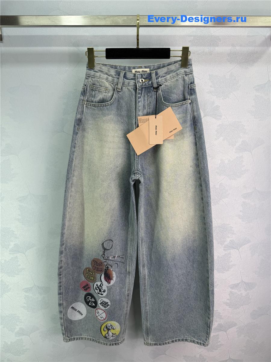 Miu Miu Badge Scimitar Wide-leg Jeans