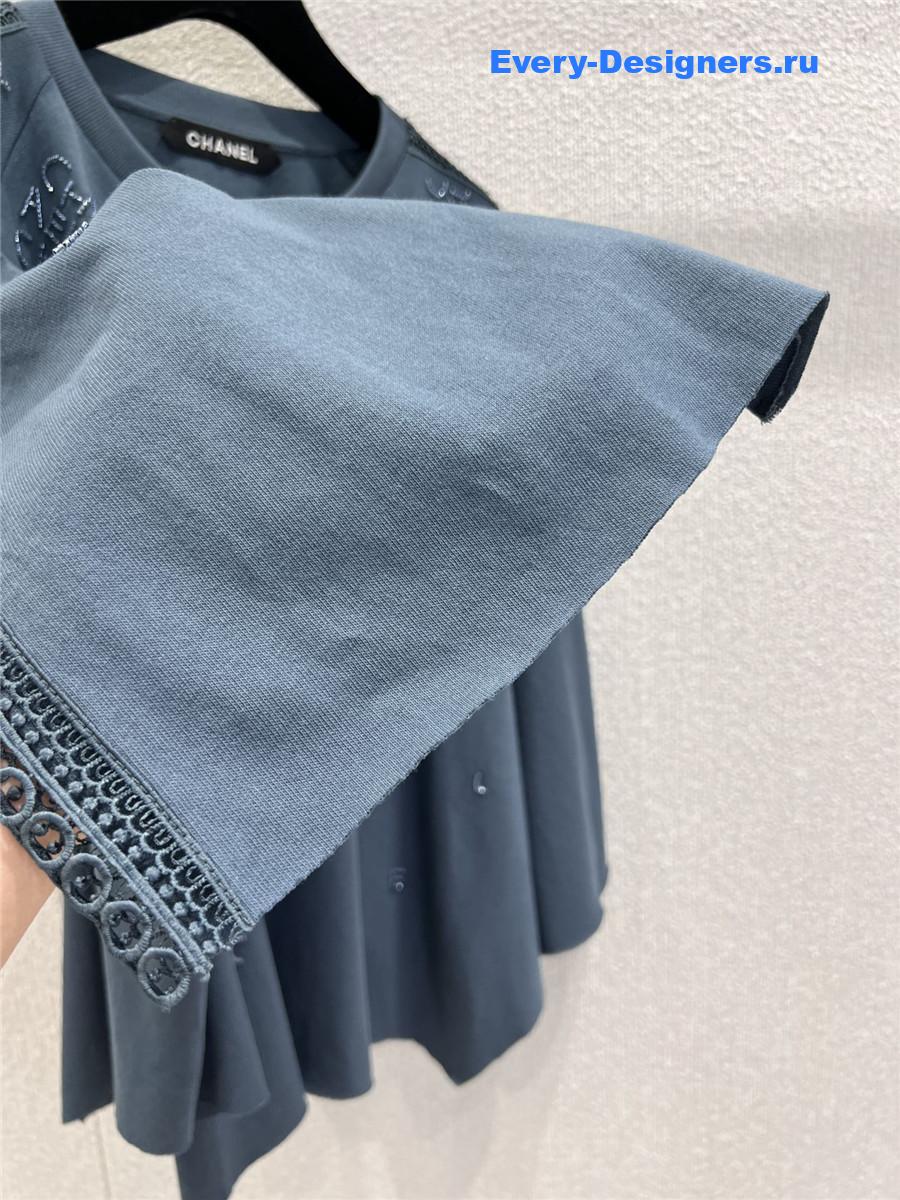 Ch**el logo beaded light blue cutout top