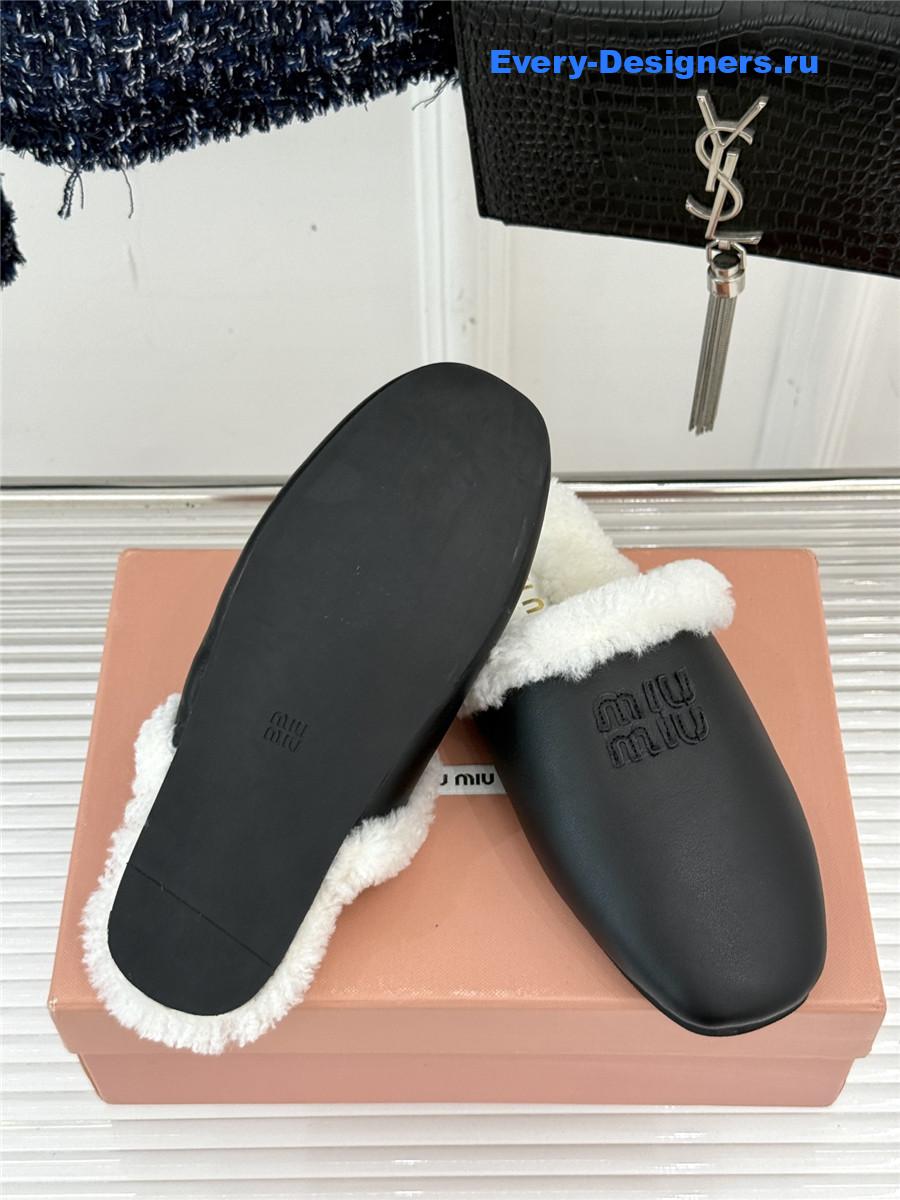 Miu Miu Black Suede Shearling-Lined Slides