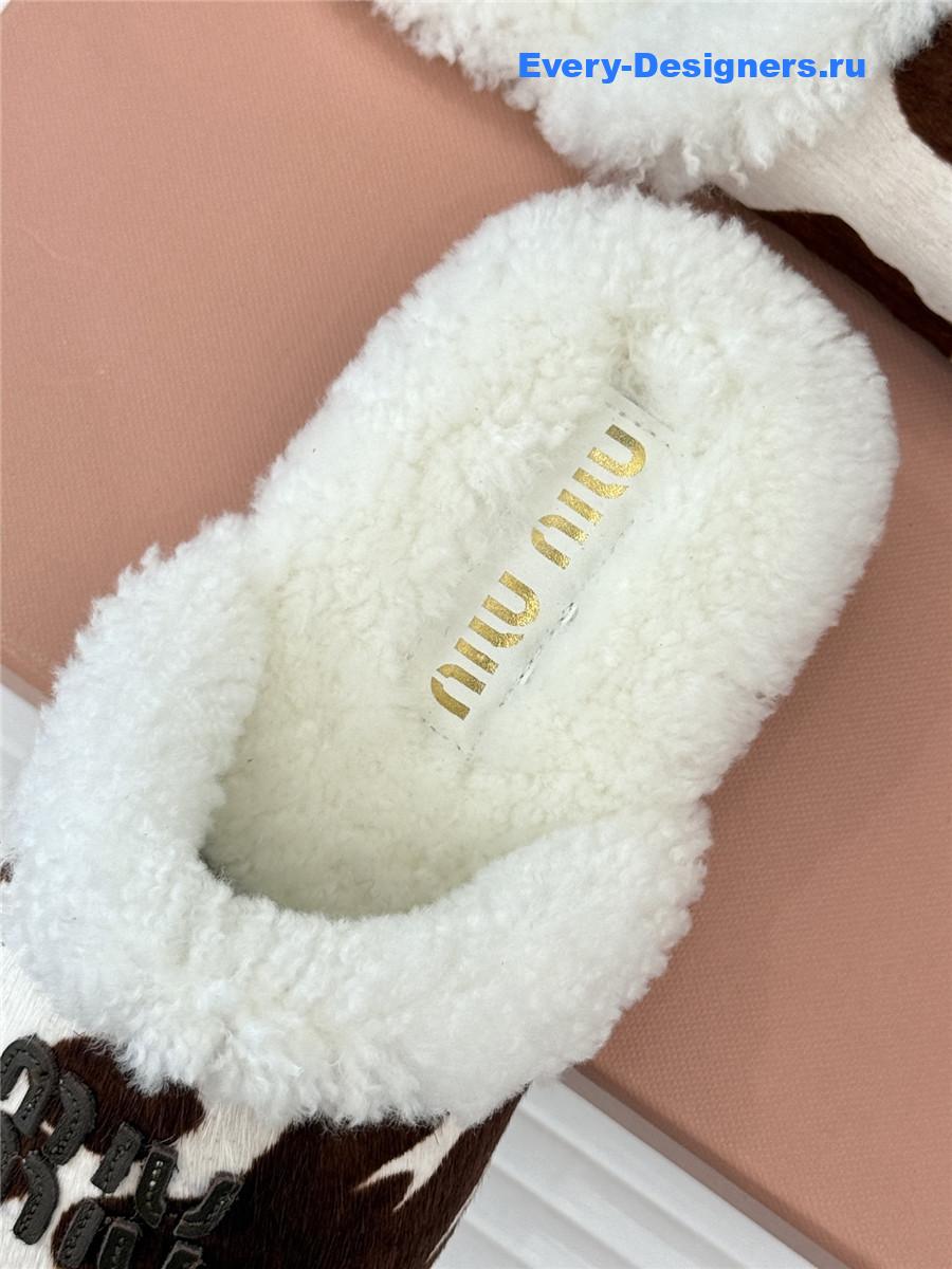 Miu Miu Colorful Suede Shearling-Lined Slides