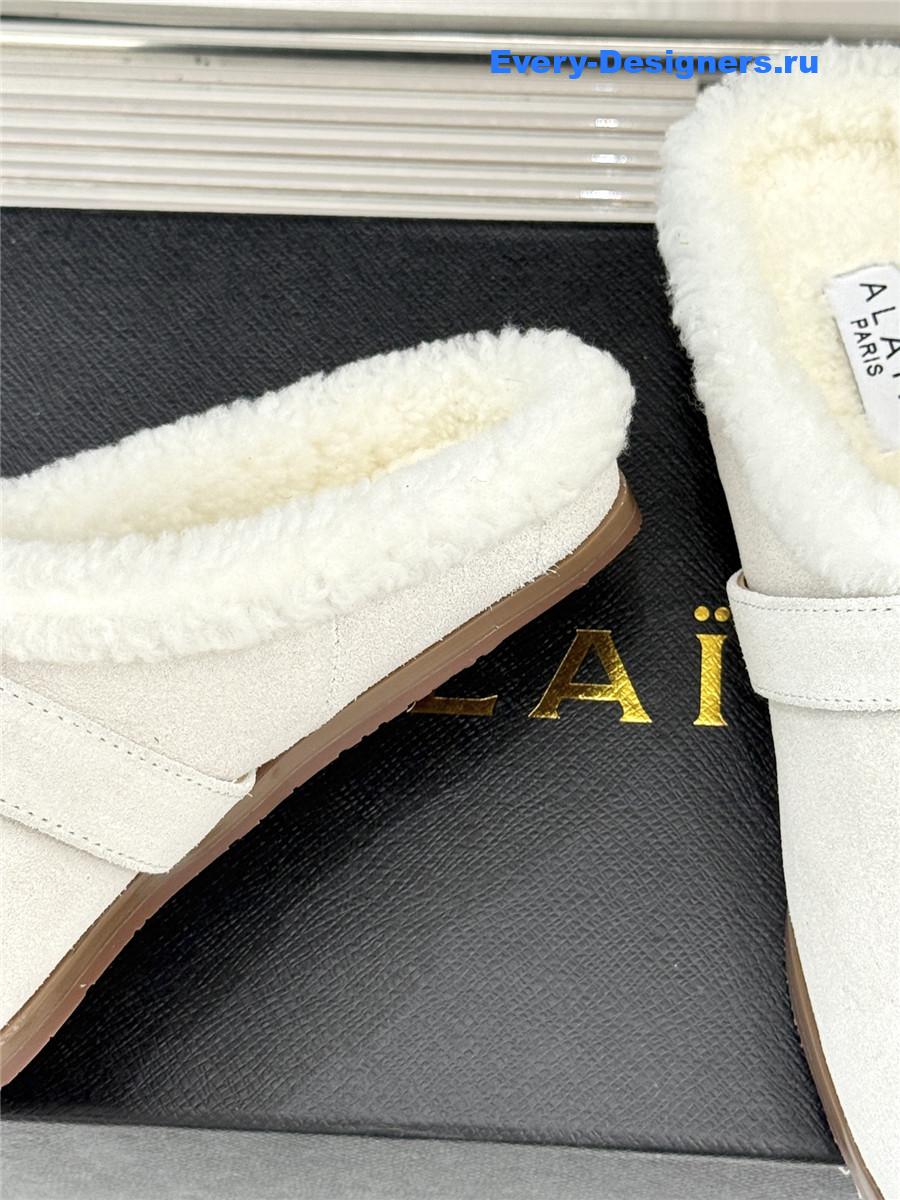 Alaia White Chrystie Shearling Mule